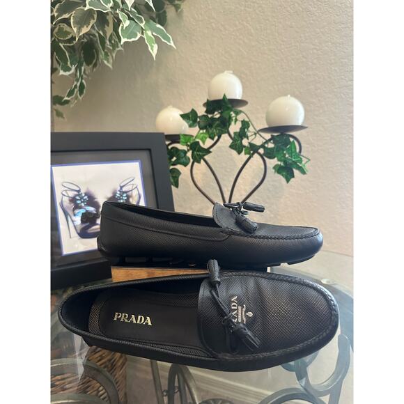 LUXURY PRADA DRIVER LOAFERS SLIPPERS SHOES 1DD036 BLACK EU38 US 8 Authentic - Picture 3 of 7